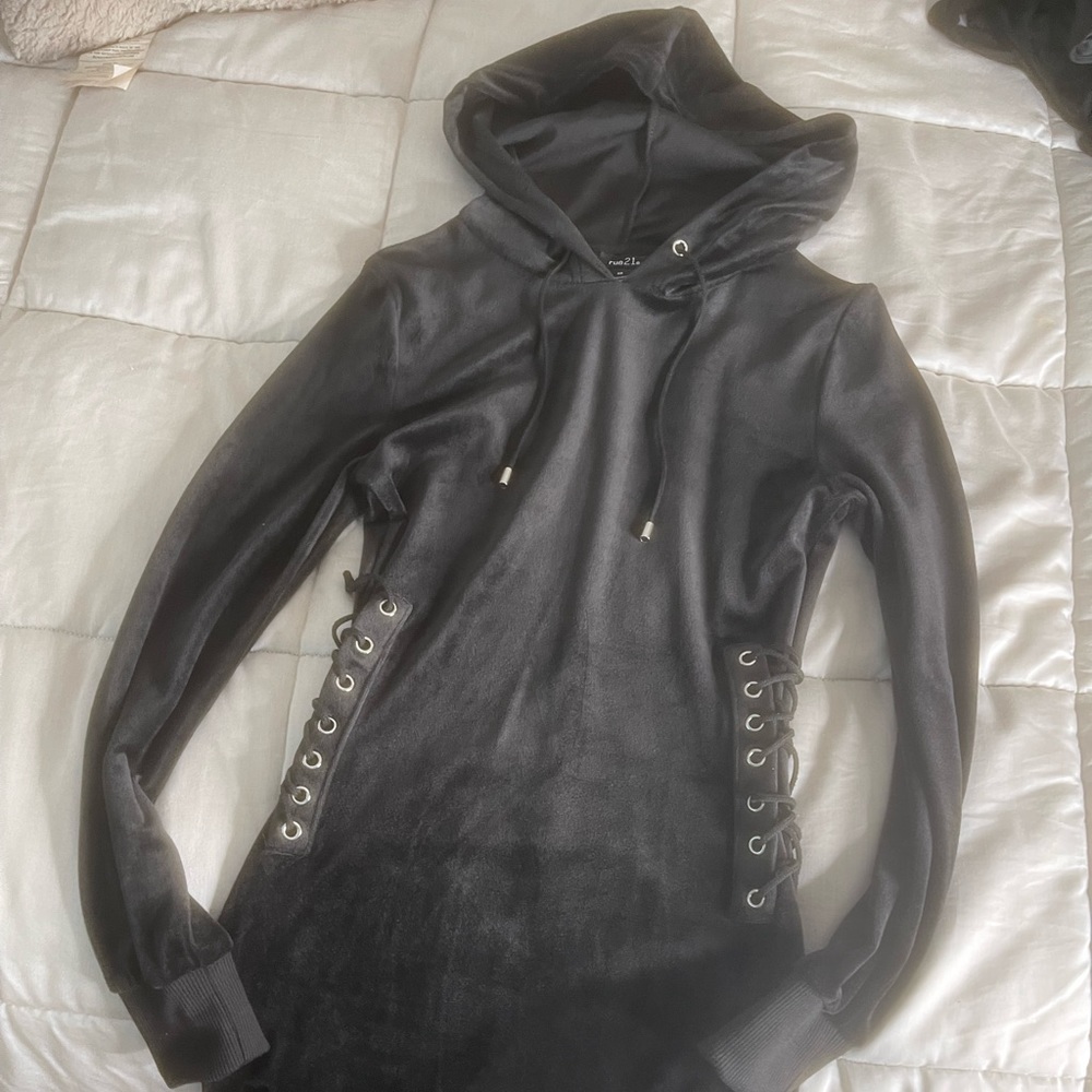 Corset hooded black mini dress
